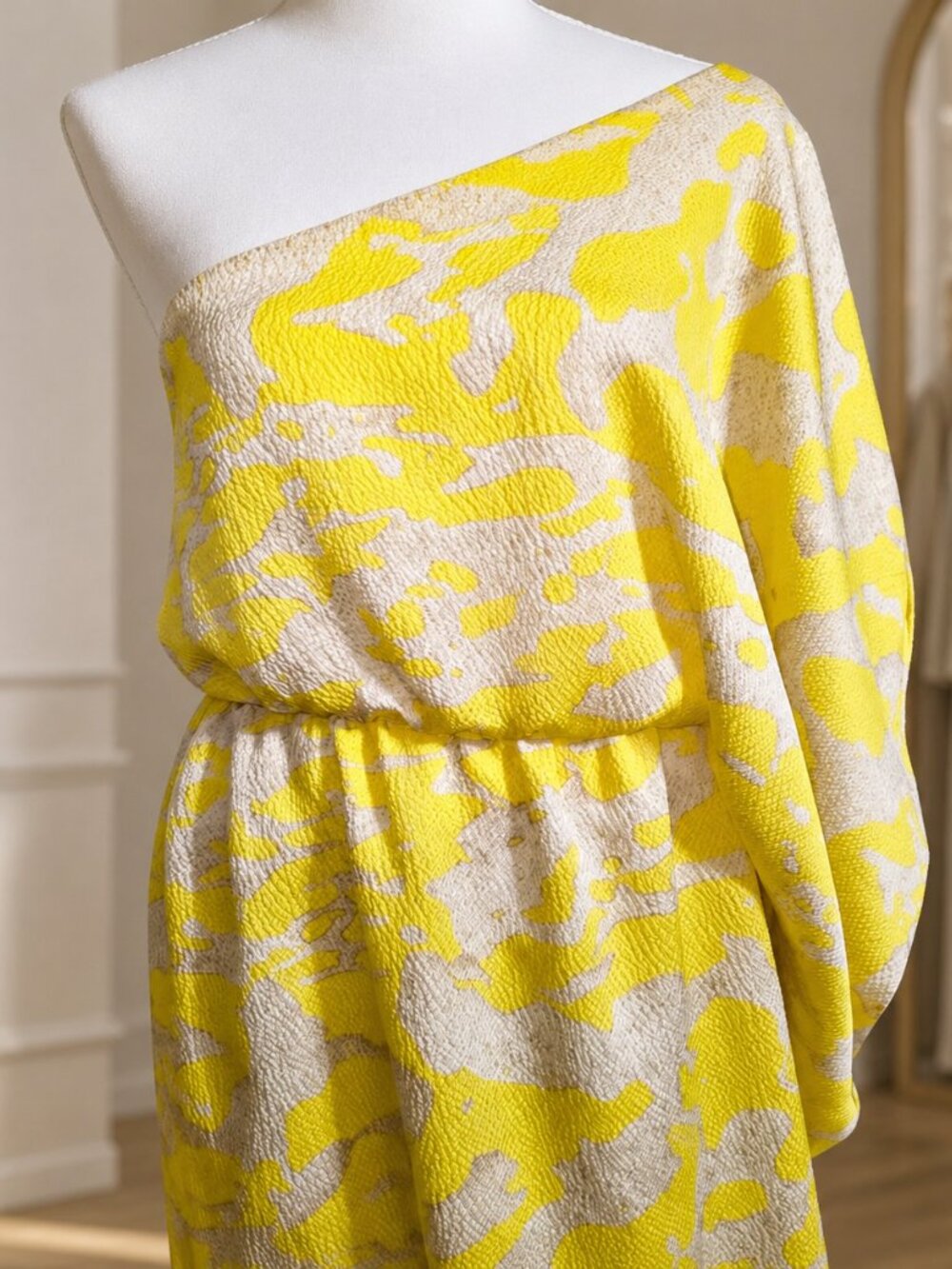 Tyche One-Shoulder Yellow Textured Dress – Size Large - Picture 2 of 5